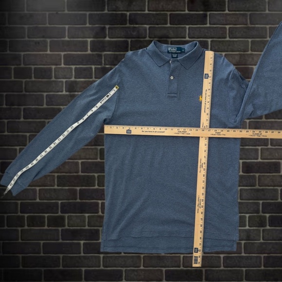 Polo Ralph Lauren Long Sleeve Polo Shirt Men’s Size- Large Blue Cotton Gold Pony - Picture 9 of 9